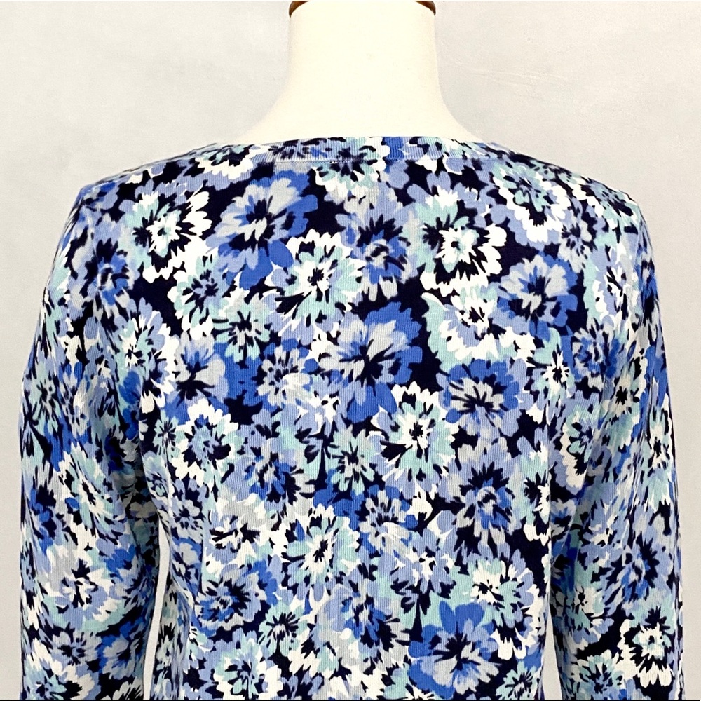 Talbots Blue Floral Cotton Blend Charming Cardigan - Picture 8 of 11